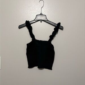 Black Ruffled Strap Women's Top